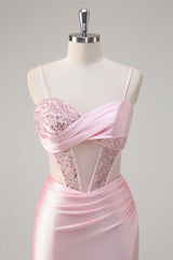 Glitzerndes Meerjungfrauen Rosa langes Pailletten Ballkleid mit Schlitz