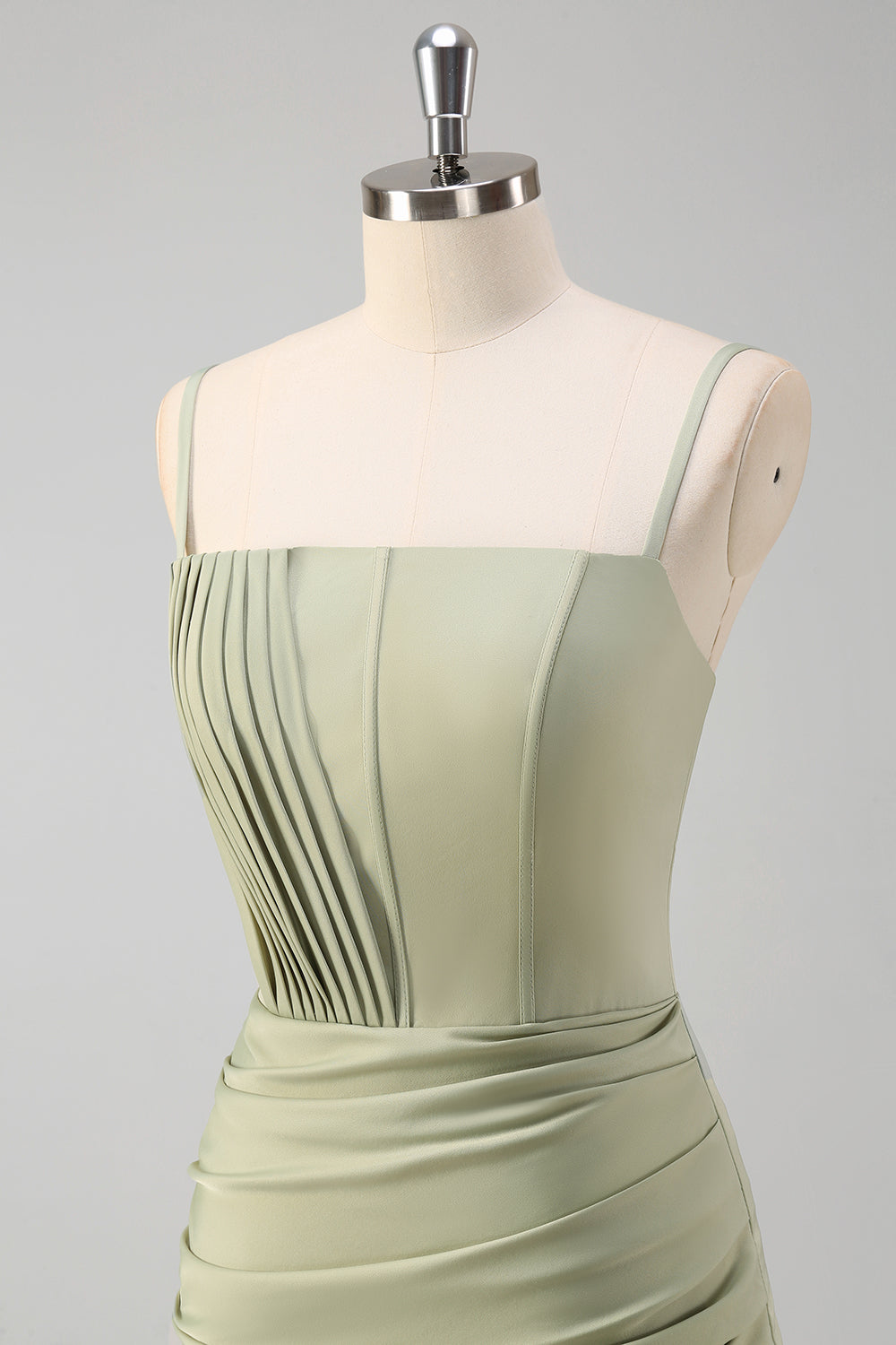 Salbei Meerjungfrau Spaghettiträger gerafftes Korsett Langes Ballkleid mit Schlitz