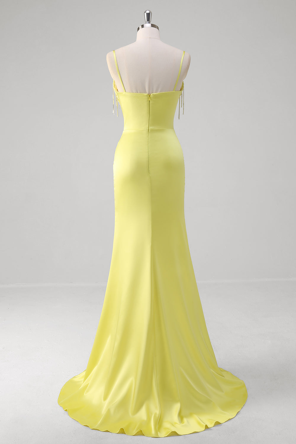 Gelbes Meerjungfrauen Korsett Spaghettiträger Langes Ballkleid mit Schlitz