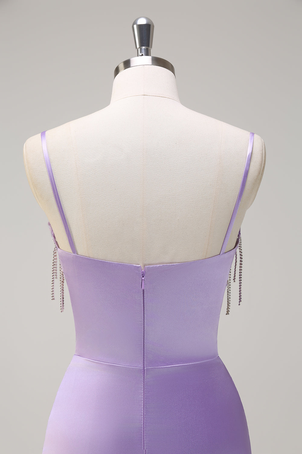 Flieder Meerjungfrauen Spaghetti-Träger Korsett mit Rüschen Langes Ballkleid mit Perlenstickerei