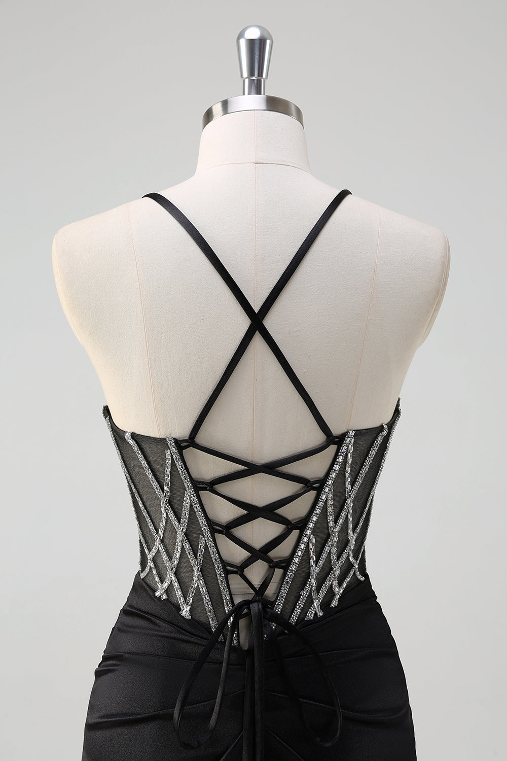 Glitzerndes schwarzes Meerjungfrauen Neckholder Perlen Abendkleid mit Schlitz