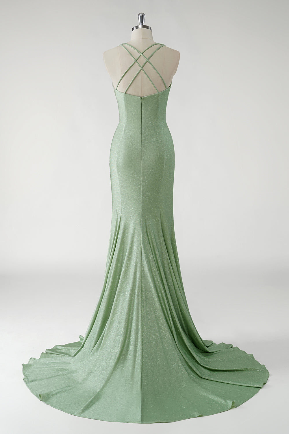 Grünes Langes Ballkleid mit 3D-Blumen