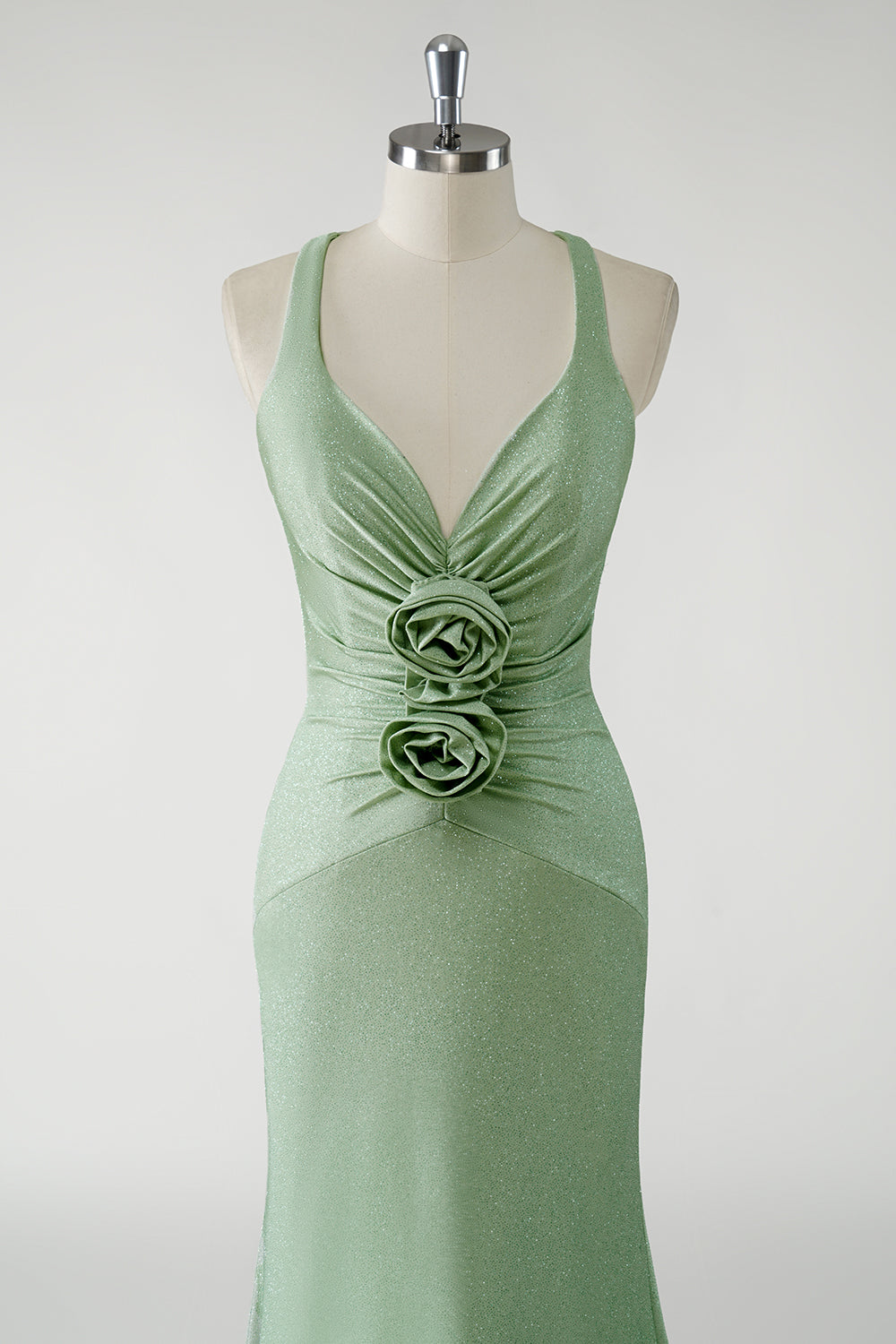 Grünes Langes Ballkleid mit 3D-Blumen