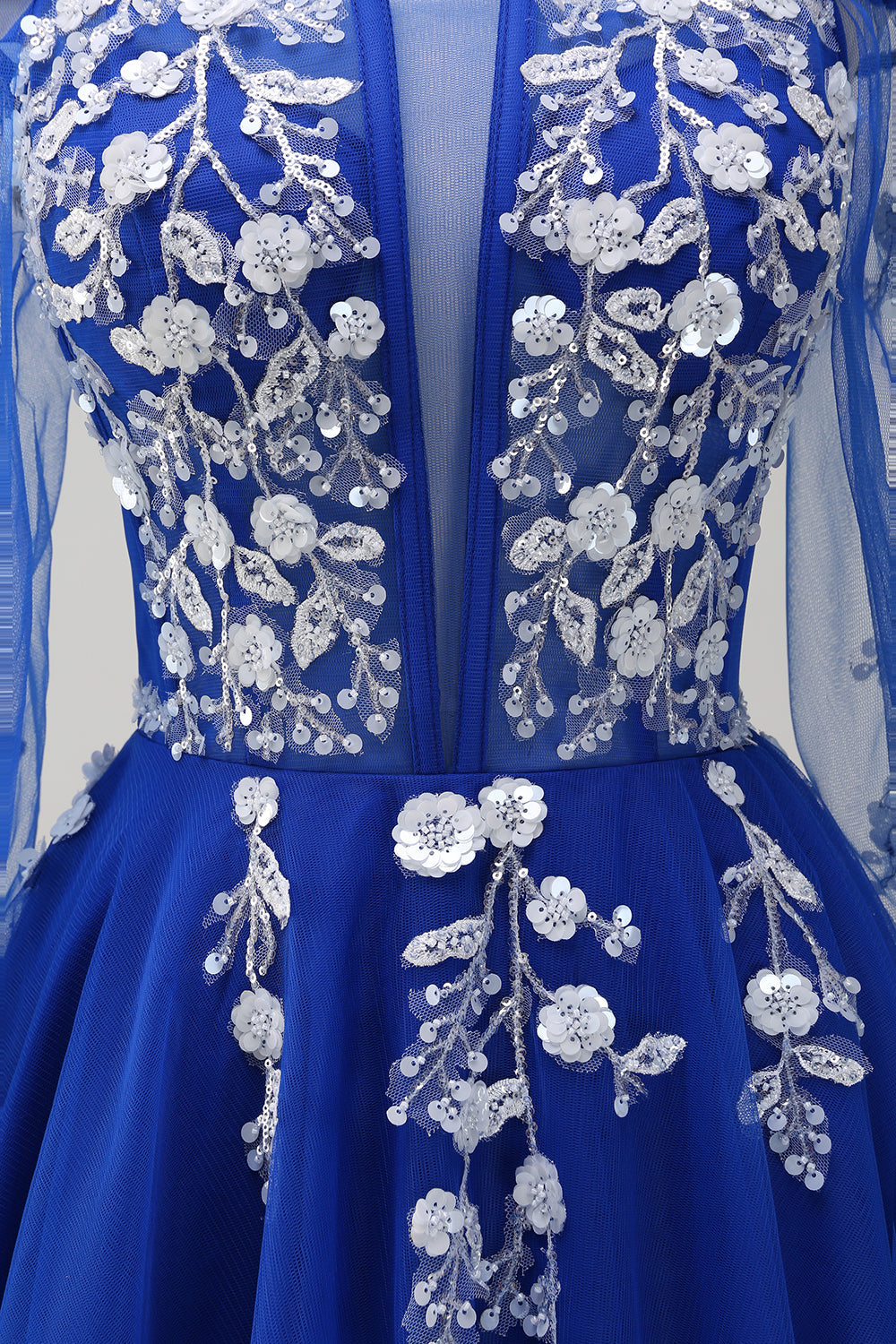 Blush Blumen A Linie Kalte Schulter Langes Ballkleid mit langen Ärmeln