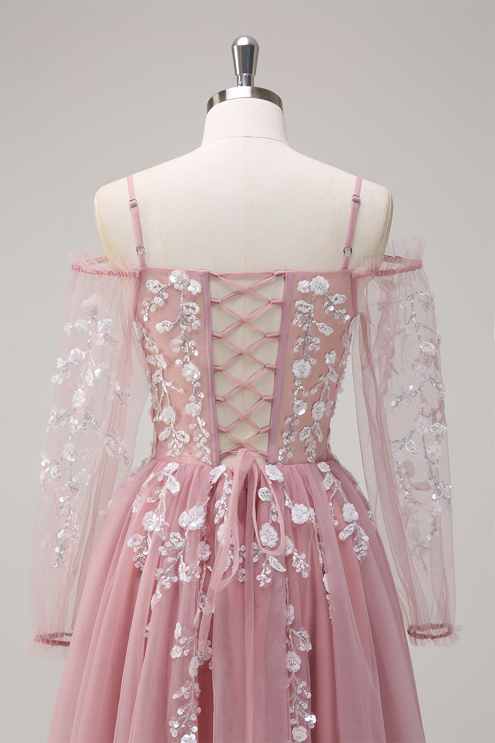 Königsblaues A-Linie Langes Pailletten Applikation Tüll Ballkleid mit Kalte Schultern und schlitz