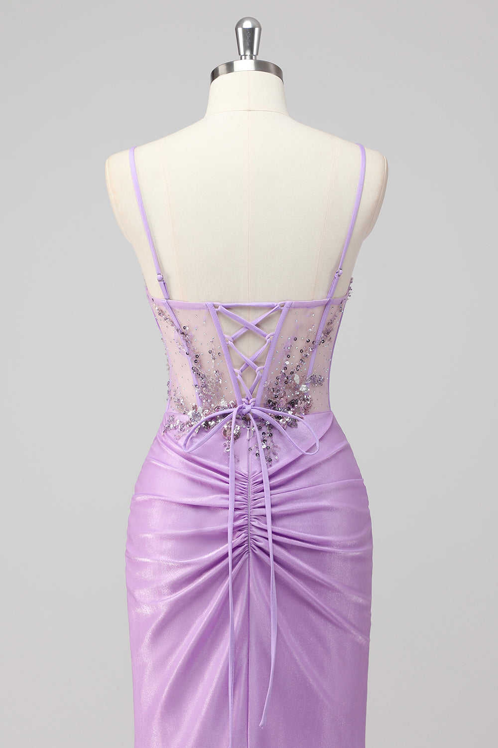 Lila Meerjungfrau Spaghettiträger Korsett Pailletten Langes Ballkleid