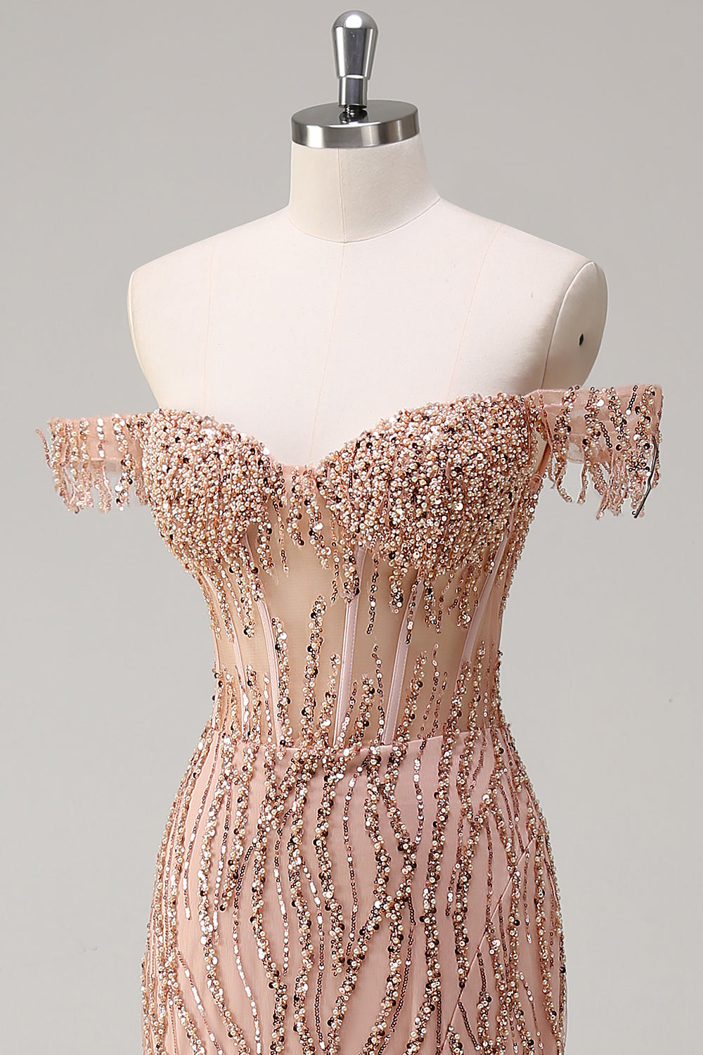 Funkelndes Dusty Rose Mermaid Schulterfreies Langes Ballkleid mit Schlitz