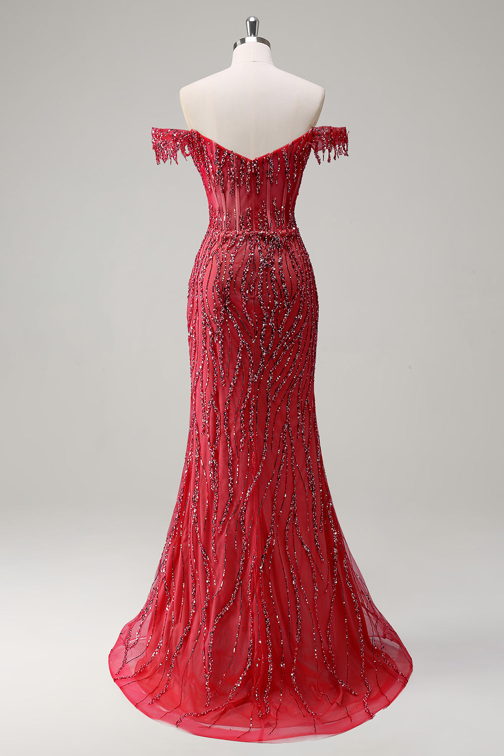 Funkelndes Dusty Rose Mermaid Schulterfreies Langes Ballkleid mit Schlitz