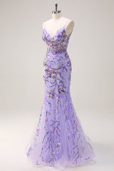 Glitzerndes lila Meerjungfrau Spaghettiträger Korsett Langes Pailletten Ballkleid