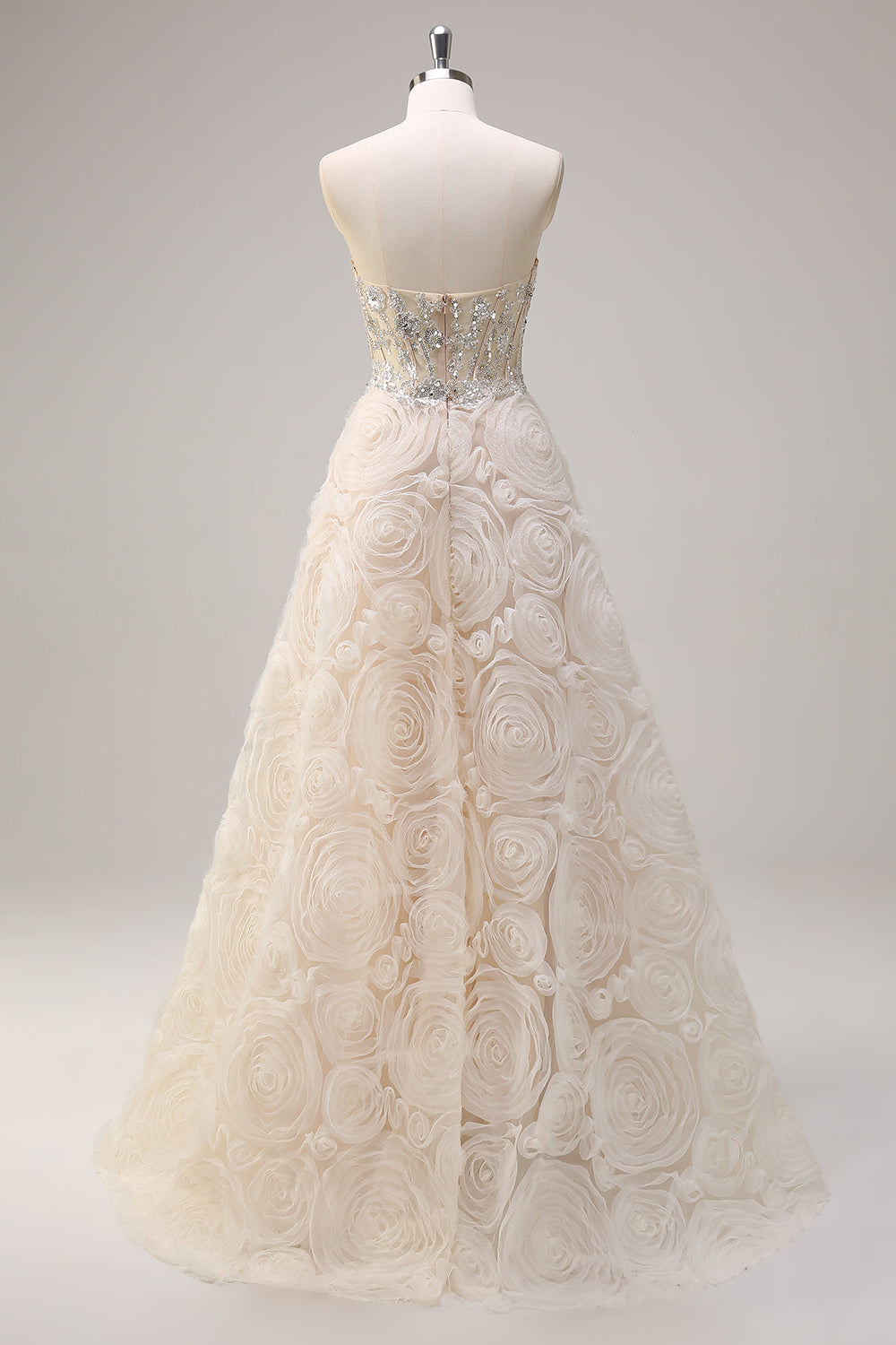 Helles Champagner Prinzessin Trägerloses Blumen Korsett Langes Ballkleid mit Pailletten
