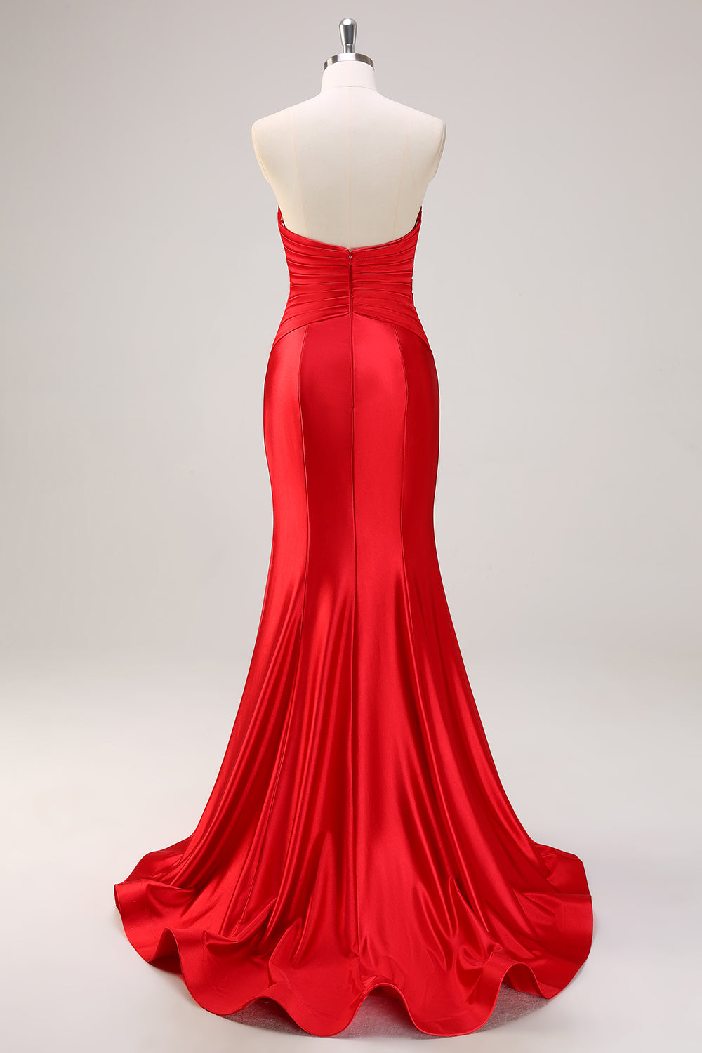 Rotes Meerjungfrau trägerloses gerafftes langes Ballkleid mit Schleifen
