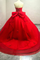 Glitzer Herzausschnitt Tüll Appliziertes Rotes Quinceanera Kleid mit Schleppe