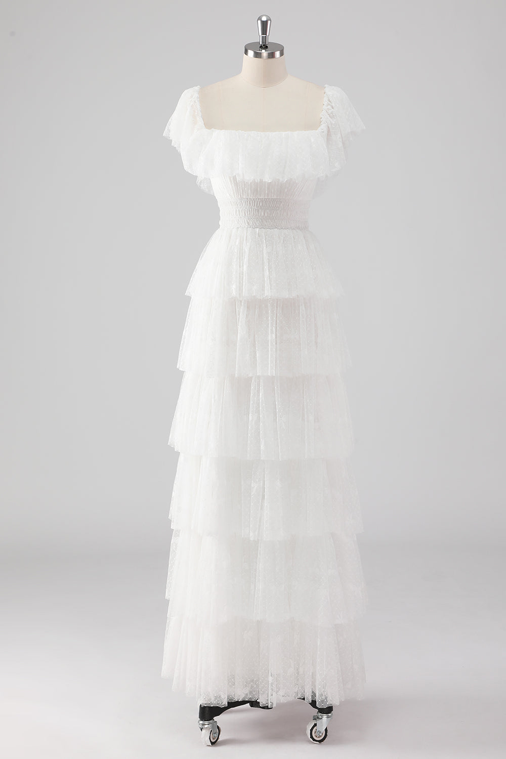 A Linie Schwarzes Gestuftes Ballkleid mit quadratischem Ausschnitt