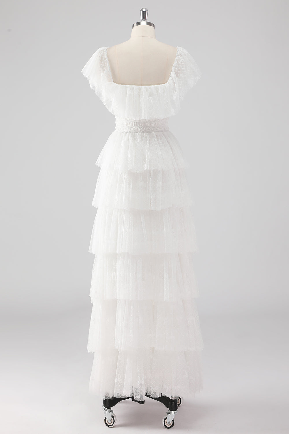 A Linie Schwarzes Gestuftes Ballkleid mit quadratischem Ausschnitt