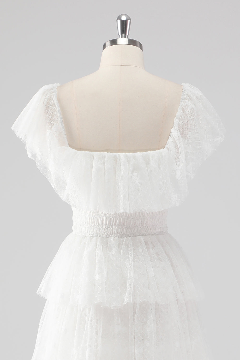 A Linie Schwarzes Gestuftes Ballkleid mit quadratischem Ausschnitt