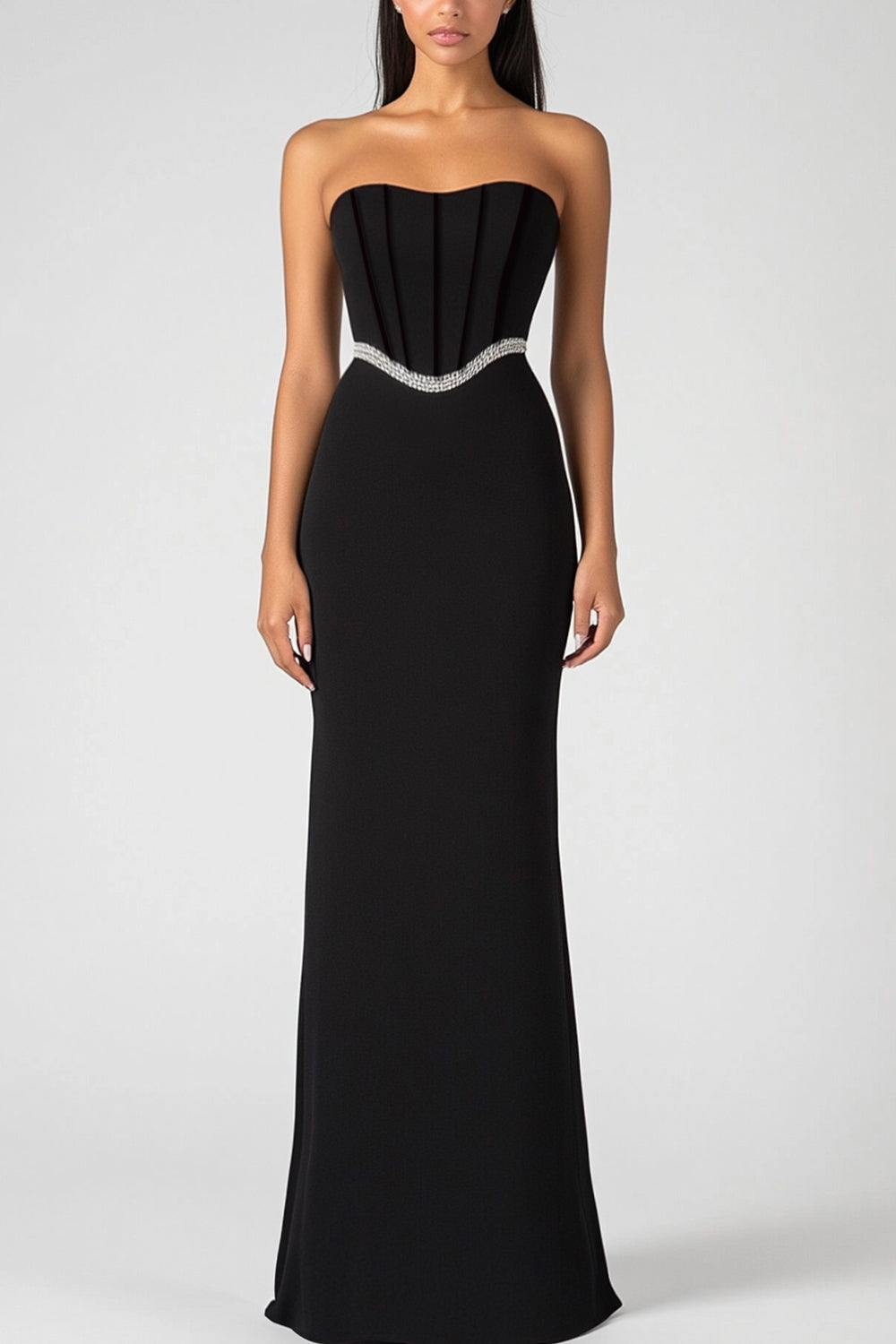 Schwarzes Trägerloses Korsett Etui Pailletten Abendkleid