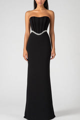 Schwarzes Trägerloses Korsett Etui Pailletten Abendkleid