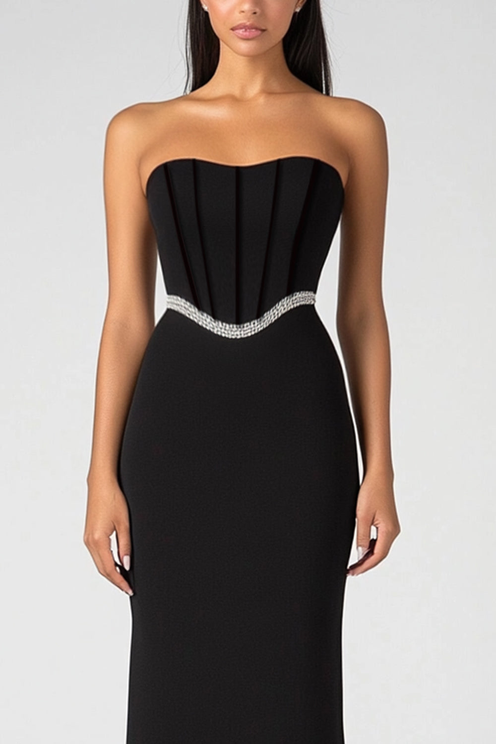 Schwarzes Trägerloses Korsett Etui Pailletten Abendkleid