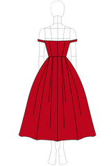Rotes schulterfreies A-Linie Abendkleid