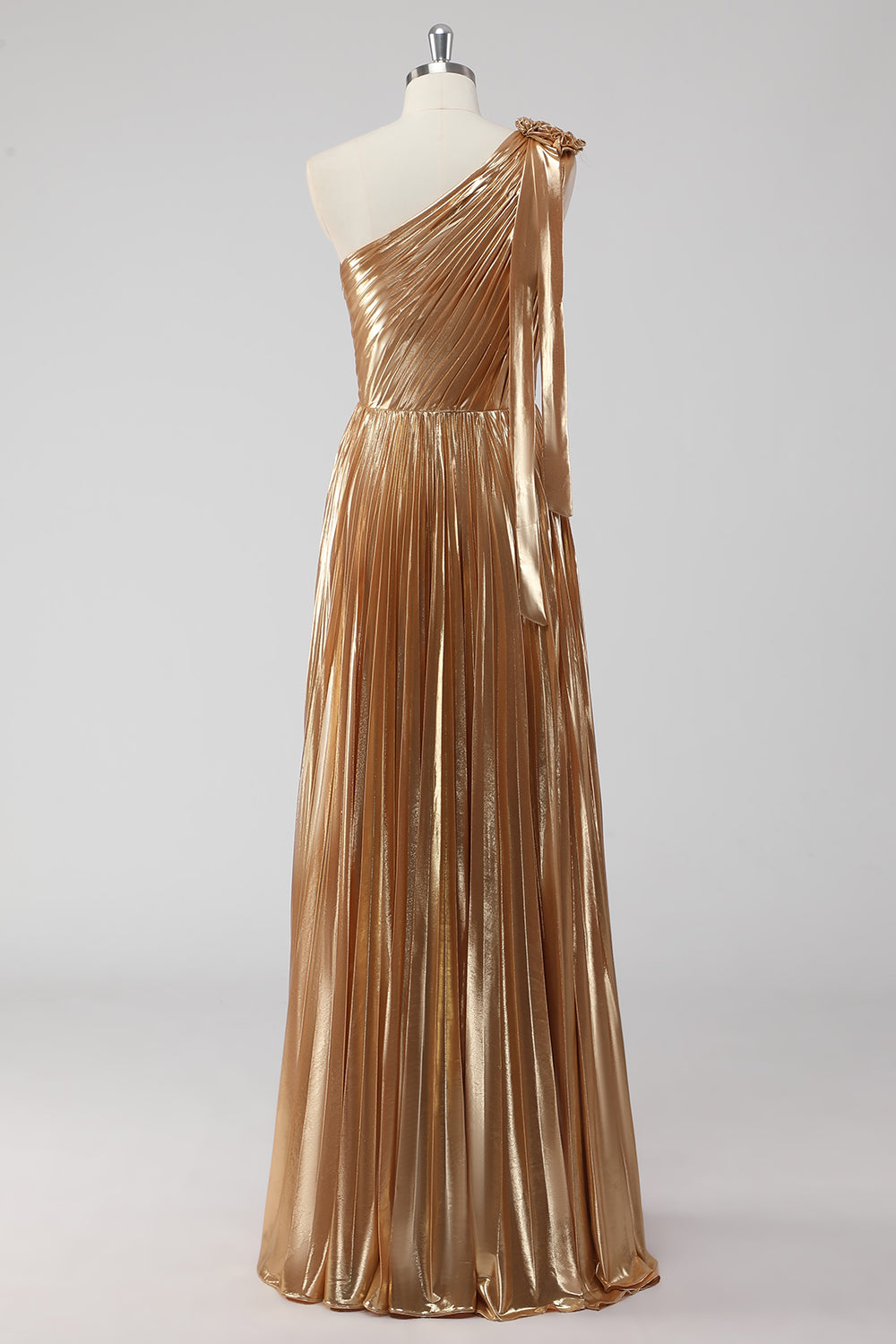 Goldenes A-Linie Metallic Satin Abendkleid mit einer Schulter