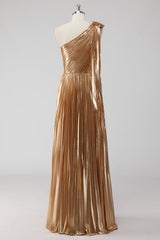 Goldenes A-Linie Metallic Satin Abendkleid mit einer Schulter