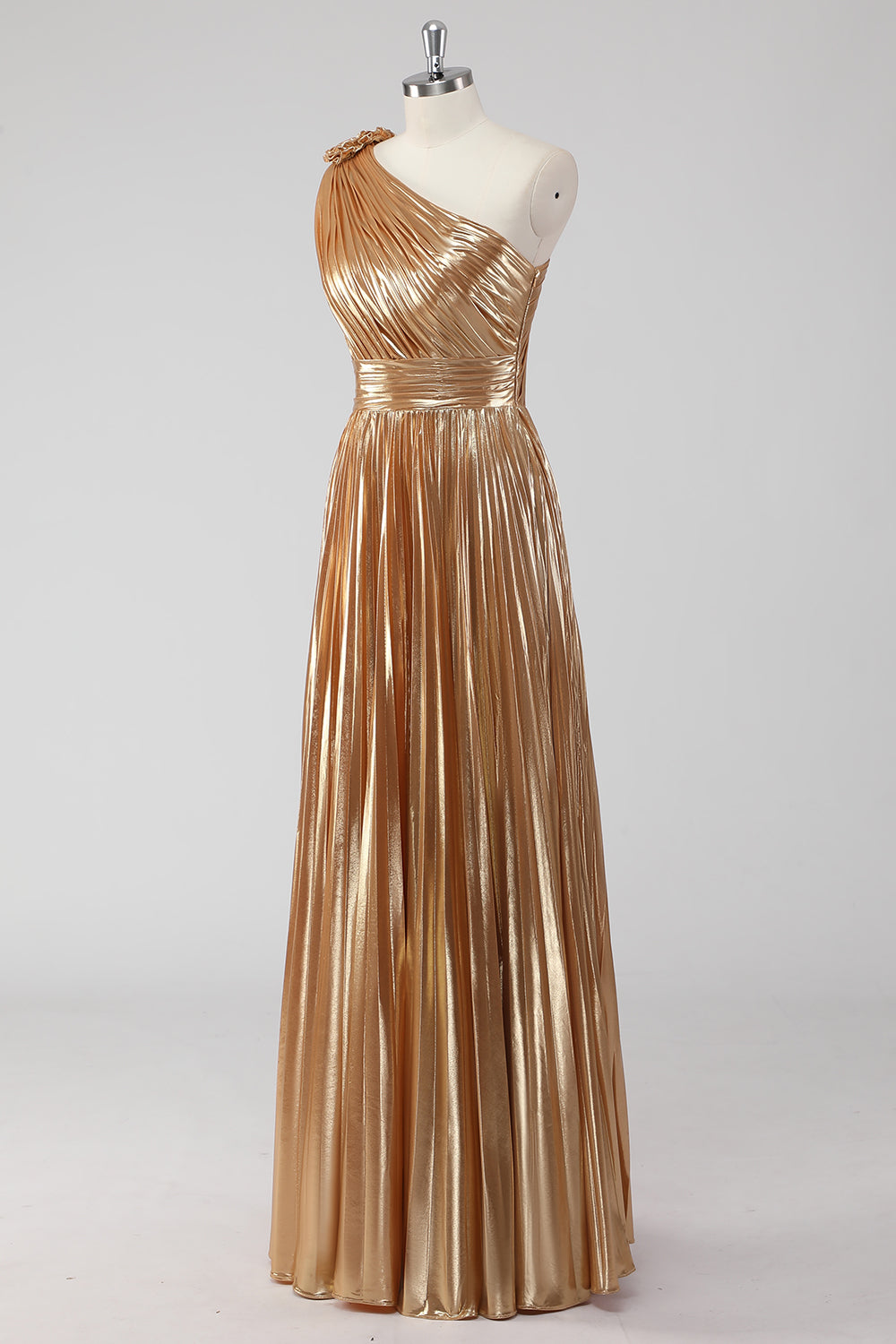 Goldenes A-Linie Metallic Satin Abendkleid mit einer Schulter