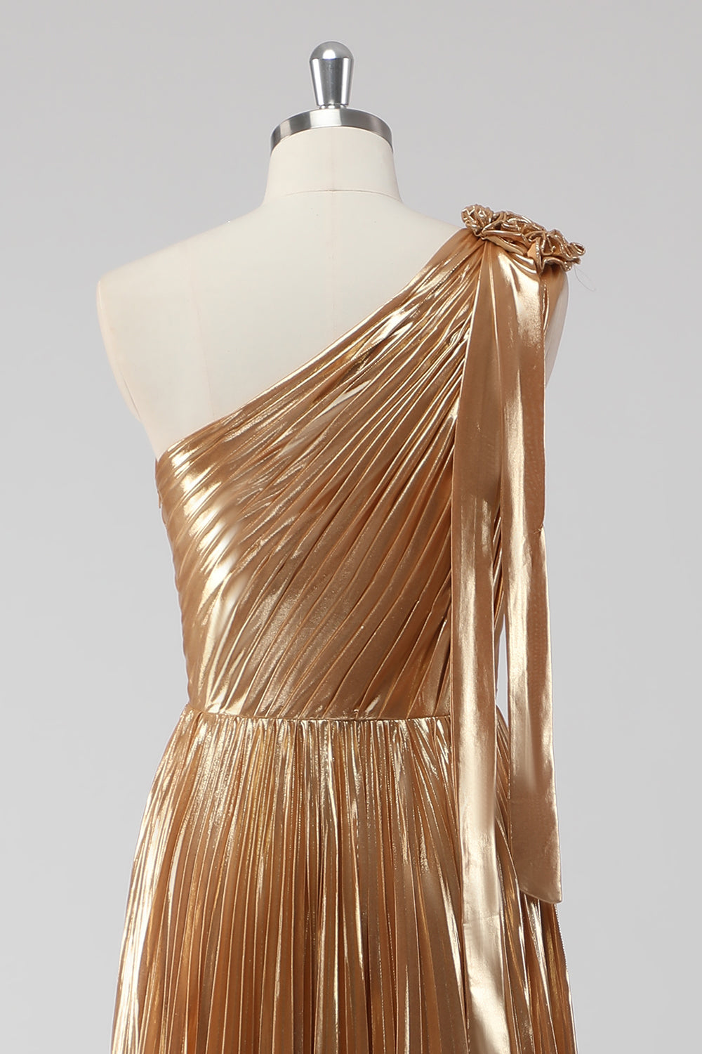 Goldenes A-Linie Metallic Satin Abendkleid mit einer Schulter
