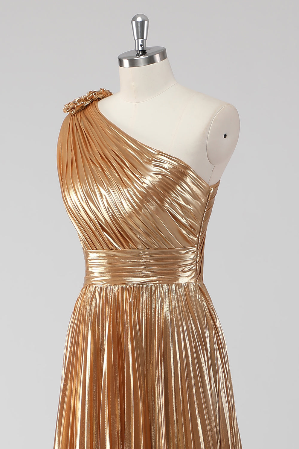 Goldenes A-Linie Metallic Satin Abendkleid mit einer Schulter
