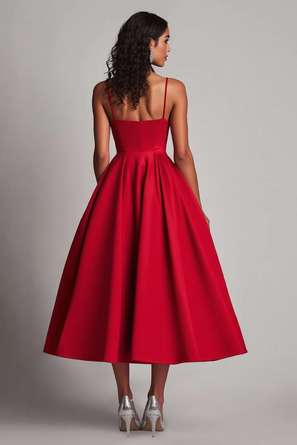 Rotes Teelänge A-Linie Satin Partykleid