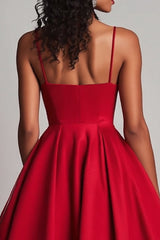 Rotes Teelänge A-Linie Satin Partykleid