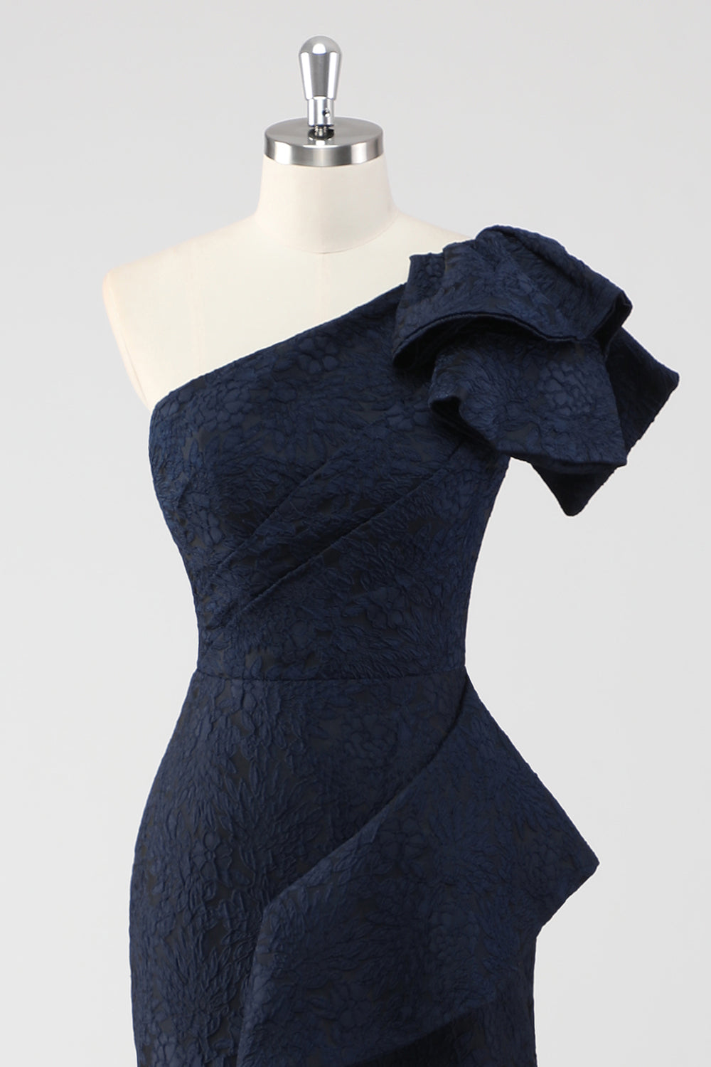 Marineblaues Ein-Schulter Meerjungfrauen Abendkleid mit Rüschen