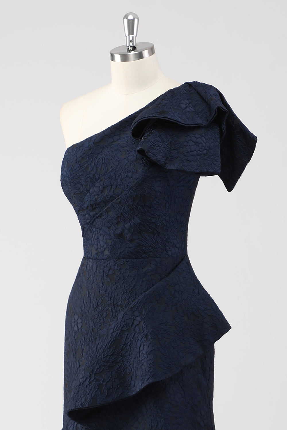 Marineblaues Ein-Schulter Meerjungfrauen Abendkleid mit Rüschen
