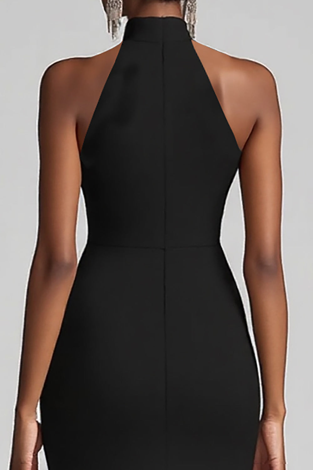 Schwarzes Meerjungfrau Langes Neckholder Rüschen Ballkleid mit Schlitz