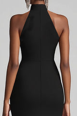 Schwarzes Meerjungfrau Langes Neckholder Rüschen Abendkleid mit Schlitz