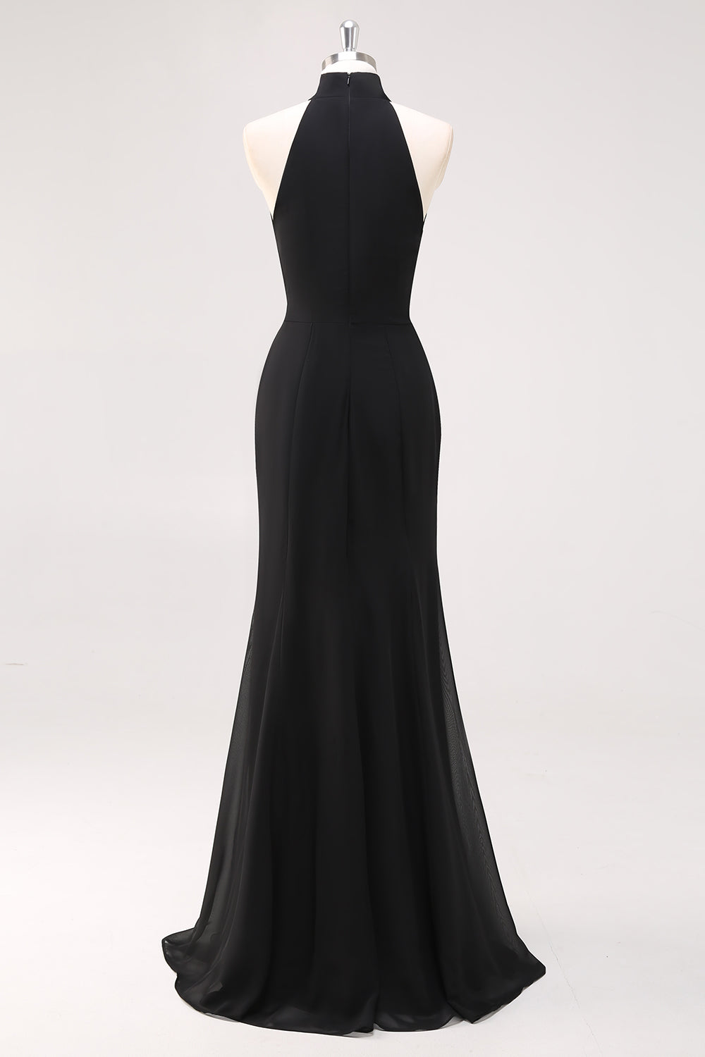 Schwarzes Meerjungfrau Langes Neckholder Rüschen Ballkleid mit Schlitz