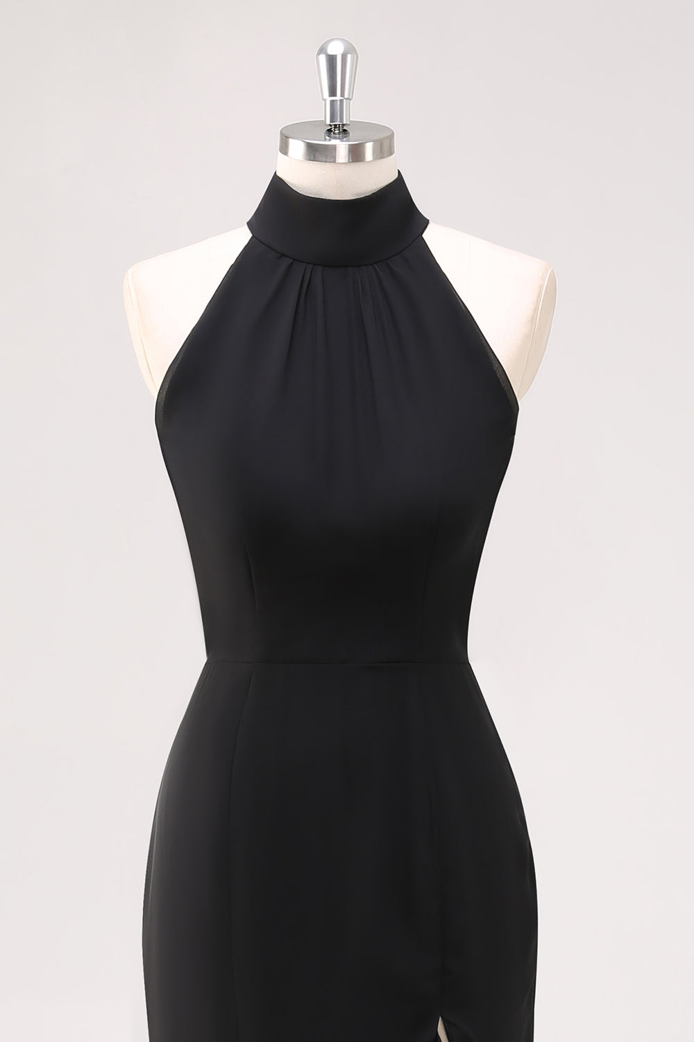 Schwarzes Meerjungfrau Langes Neckholder Rüschen Ballkleid mit Schlitz