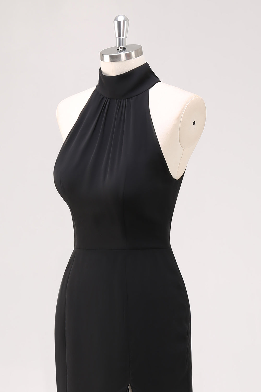 Schwarzes Meerjungfrau Langes Neckholder Rüschen Ballkleid mit Schlitz