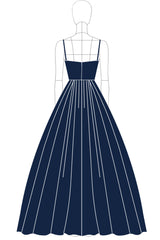 Herzausschnitt Marineblaues Spaghettiträger Langes Satin Ballkleid mit unsichtbaren Seitentaschen