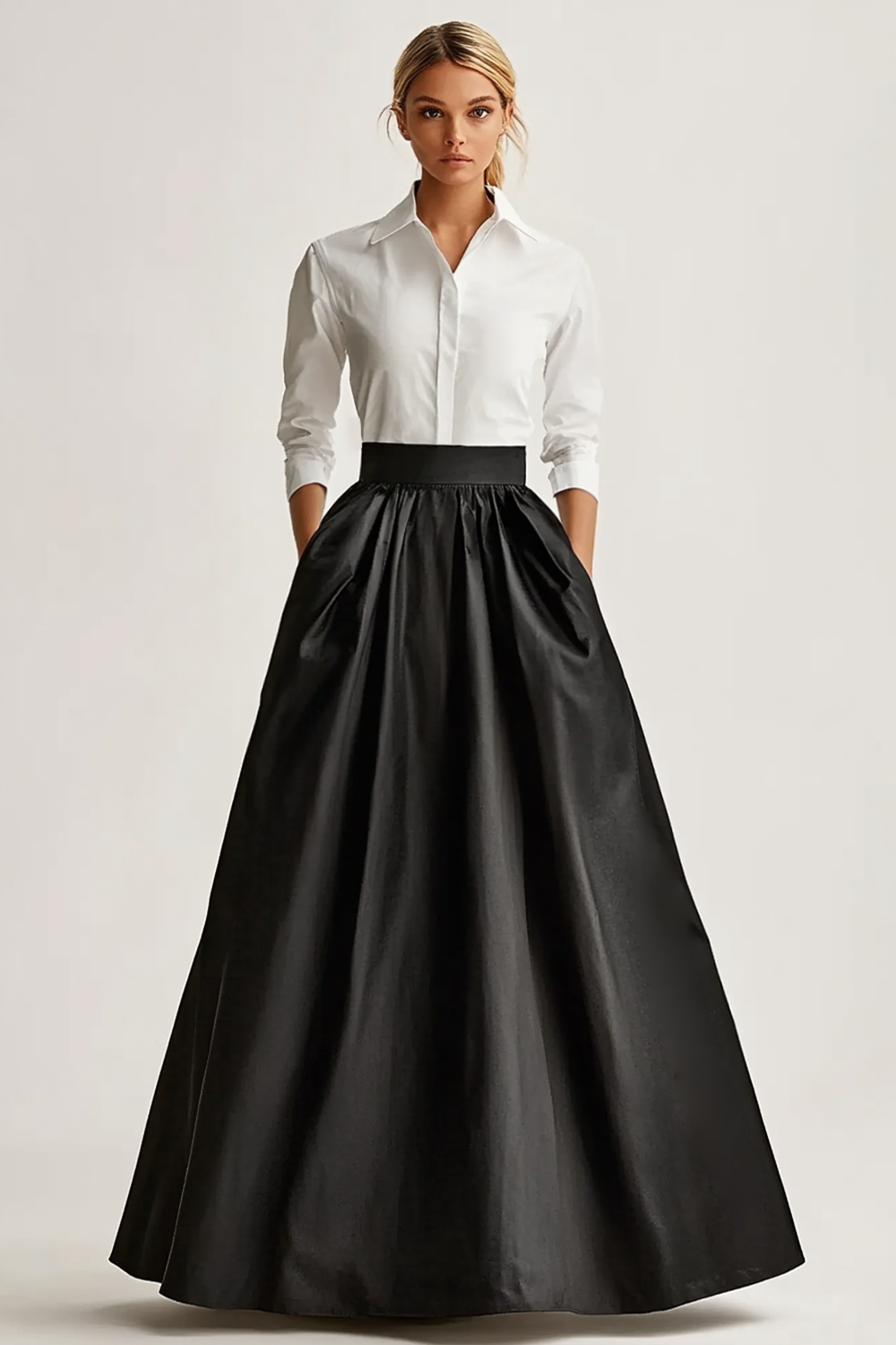 Zapaka Damen Langes Ballkleid Schwarzes Satin A-Linie Abendkleid mit Taschen