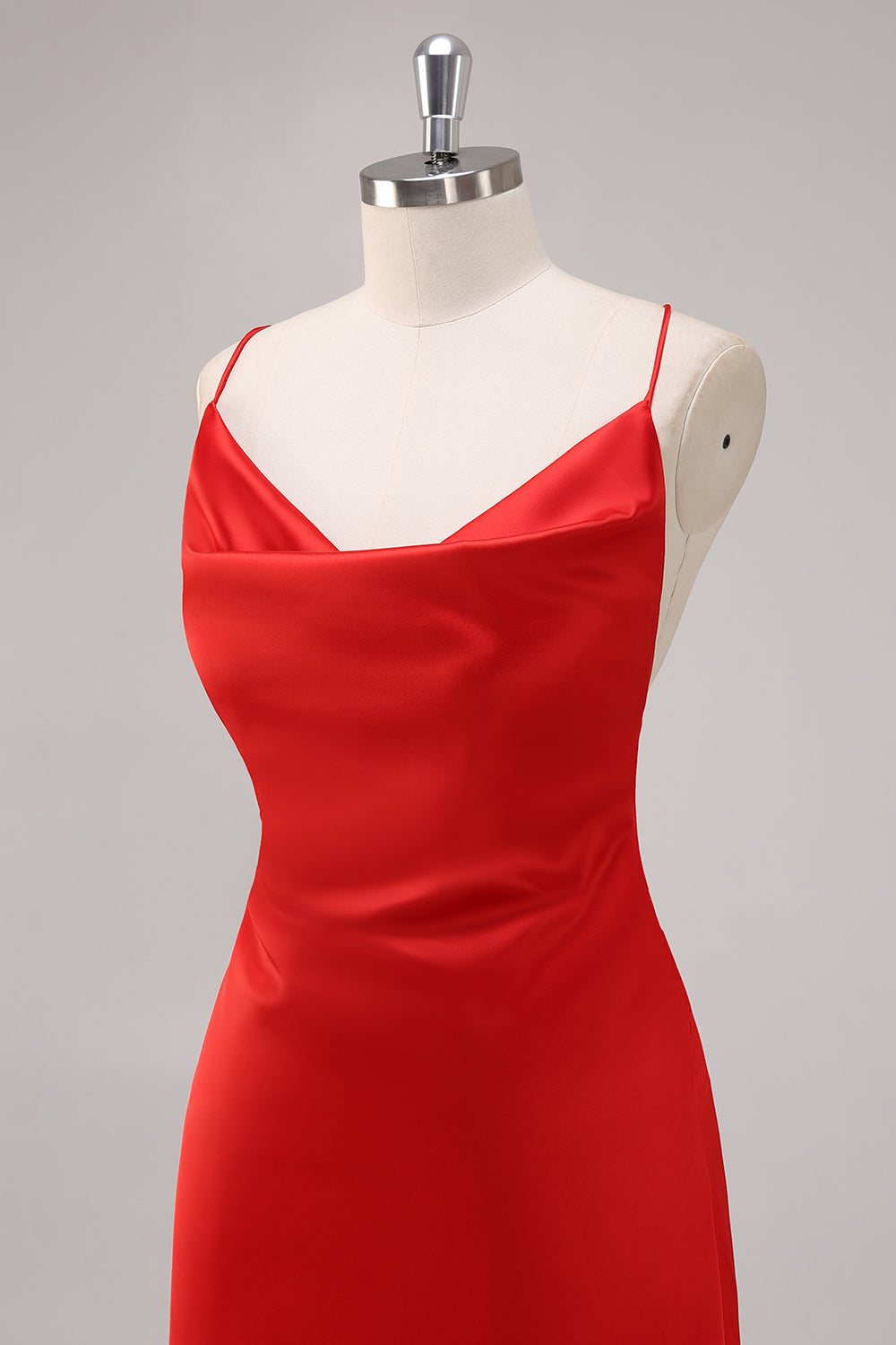Rotes Satin Spaghettiträger Etui Ballkleid