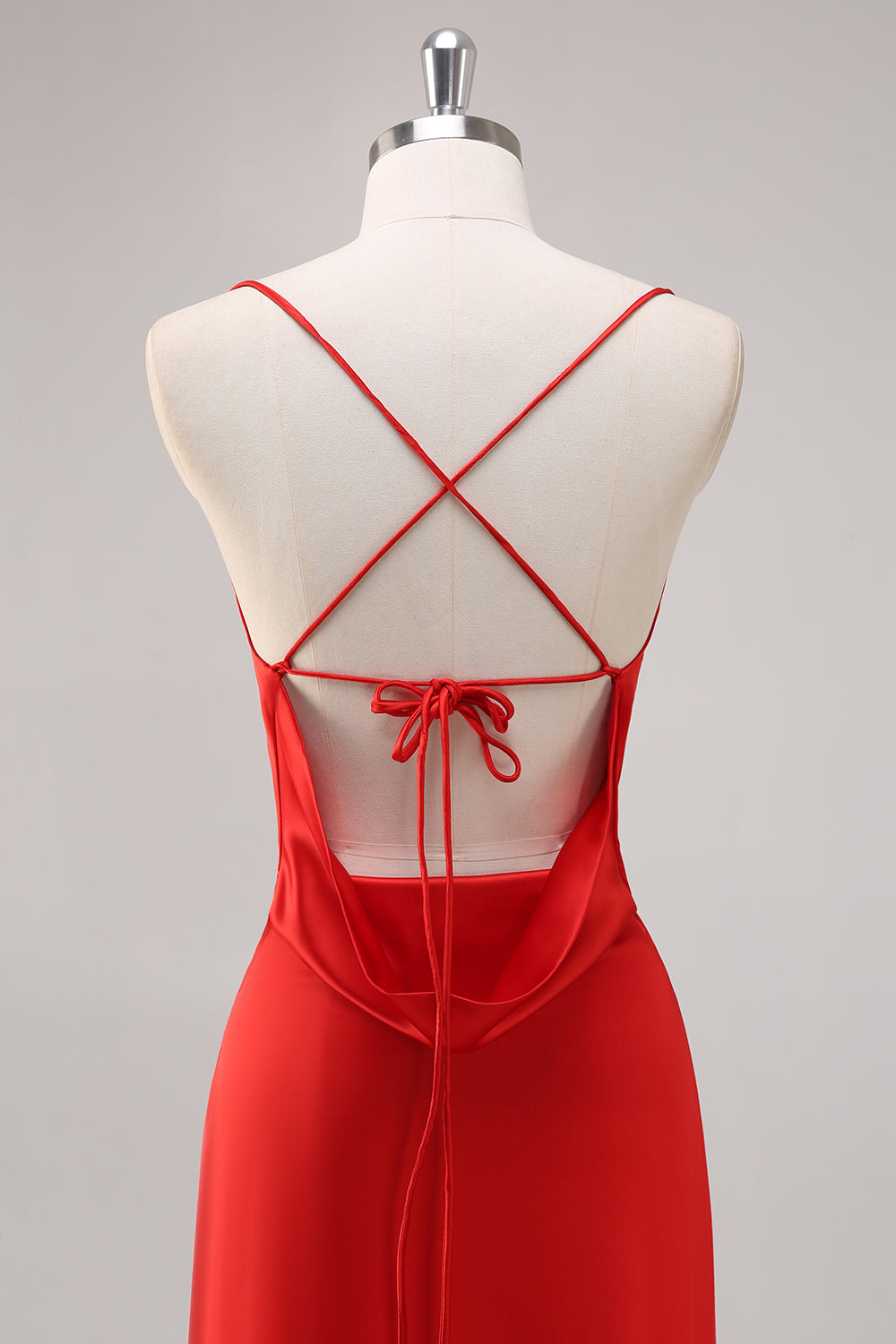 Rotes Satin Spaghettiträger Etui Ballkleid