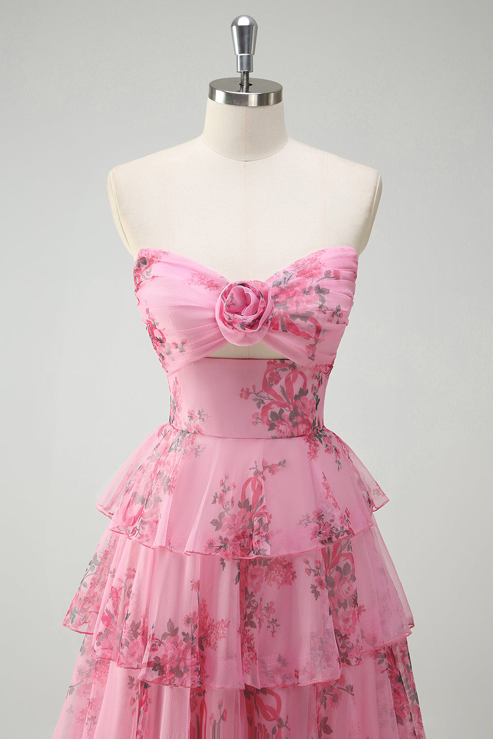 Blush Blumendruck Prinzessin Herzausschnitt gestuftes langes Ballkleid