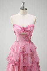 Blush Blumendruck Prinzessin Herzausschnitt gestuftes langes Ballkleid