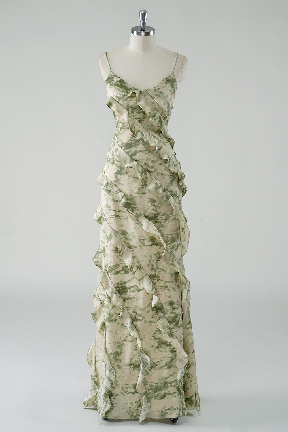 Zapaka Damen Salbei Blume Brautjungfernkleid Langes A-Linie Rüschen Hochzeitsgast Kleid