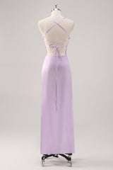 Schlichtes Flieder Etui Ballkleid mit Schnürung