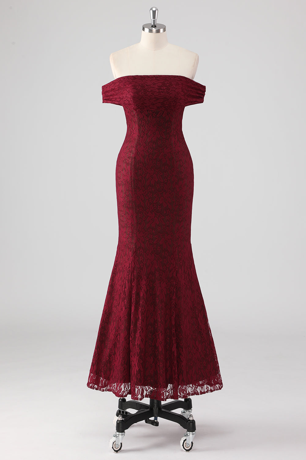 Burgundy Meerjungfrauen Abendkleid aus Spitze