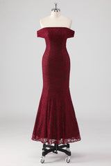 Burgundy Meerjungfrauen Abendkleid aus Spitze