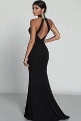 Schwarzes Meerjungfrauen Satin Abendkleid mit Neckholder