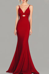 Rotes Meerjungfrauen Abendkleid mit V-Ausschnitt