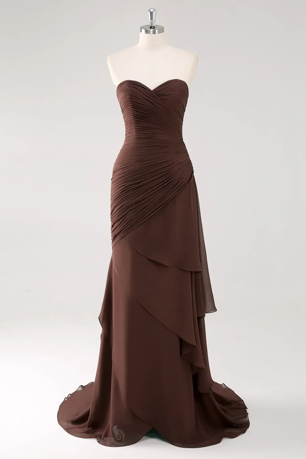 Zapaka Damen Dunkelbraunes Herzausschnitt Ballkleid Rüschen Trägerloses Meerjungfrauen Abendkleid